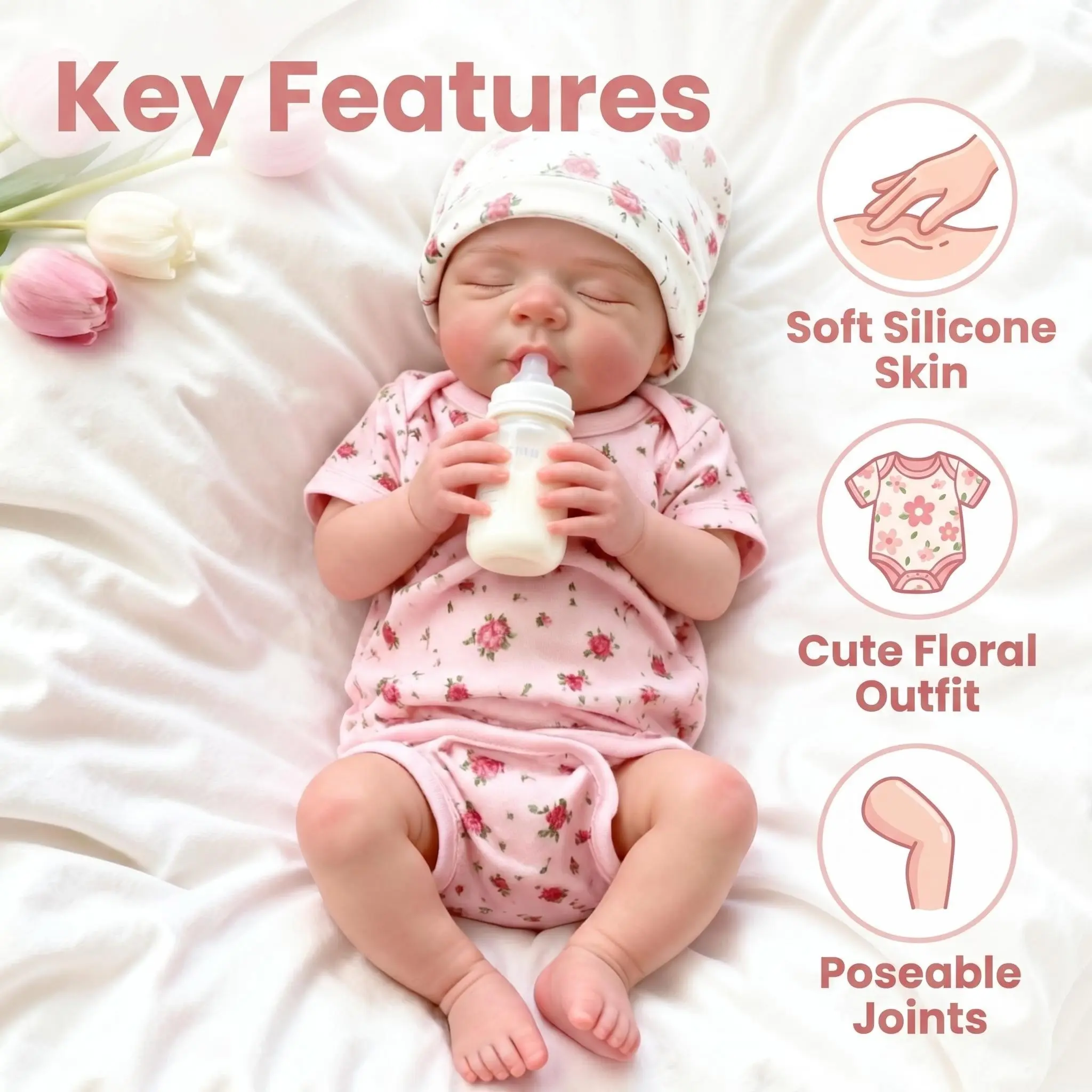 18-Inch Open Mouth Reborn Baby Doll, Anatomically Correct Life-Like Soft Doll with Soft Silicone Skin, Collectible Toy, Ideal for Birthday Gift & Home Decor, Life-Like Soft Dolls