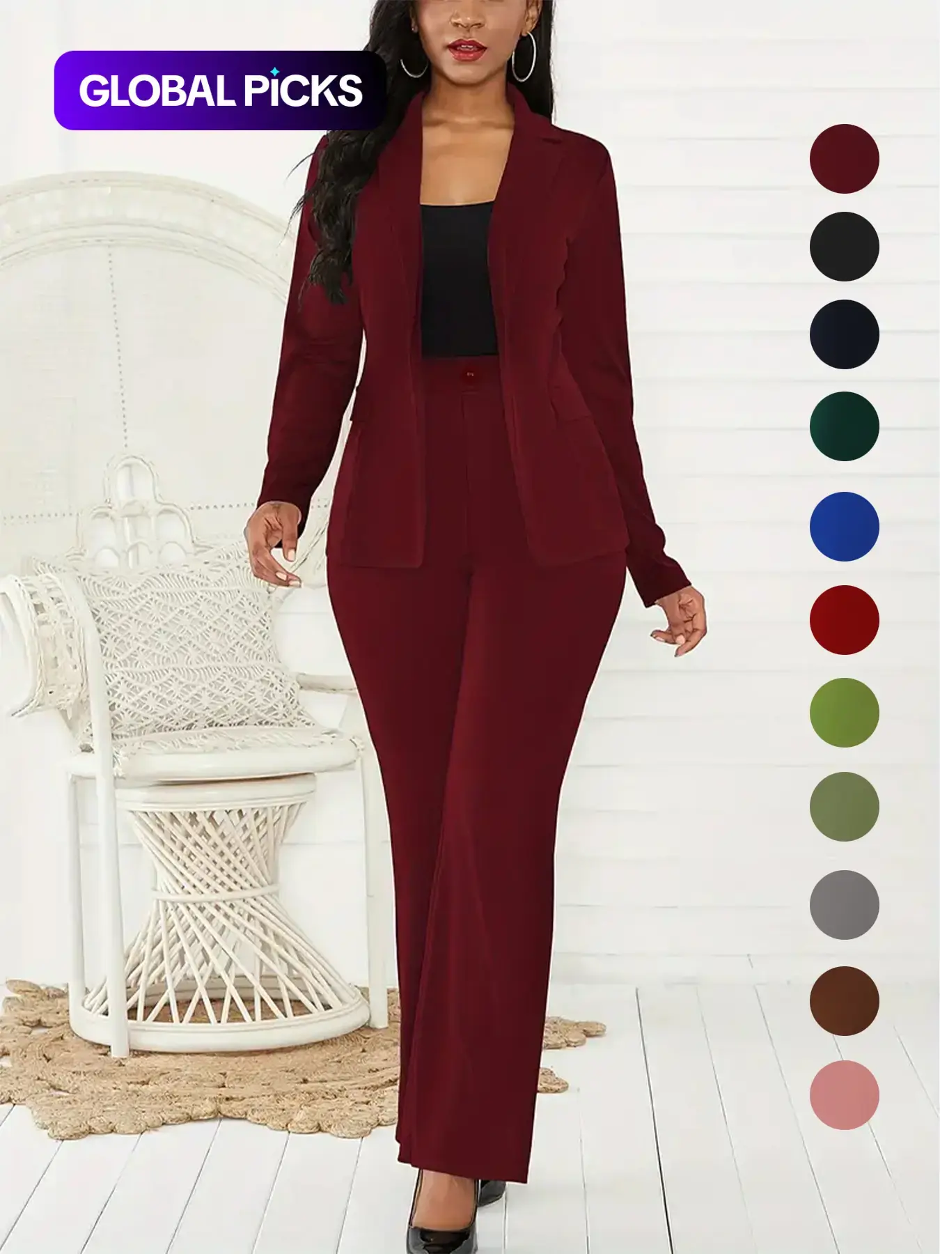 Women's Two-Piece Matching Set, Plain Button Lapel Fitted Blazer & Suit Pants, Chic Elegant Business Casual Long Sleeve Outerwear & Trousers for Daily Outdoor Wear, Women's Clothing for All Seasons, Essential Business Attire, Work Casual Blazers