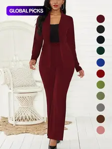 Women's Two-Piece Matching Set, Plain Button Lapel Fitted Blazer & Suit Pants, Elegant Business Casual Long Sleeve Outerwear & Trousers for Daily Outdoor Wear, Women's Clothing for All Seasons