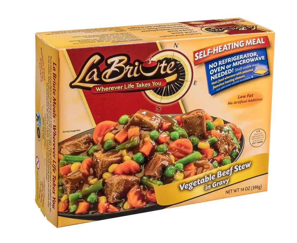 LaBriute Meals Vegetable Beef Stew in Gravy – Self Heating Ready to Eat Entrée w/Snack |39g Protein, Low-Calorie Pre-Packaged Lunch or Dinner | Shelf Stable, Fully Cooked, No Refrigeration Needed|Glatt Kosher | 12 oz Serving