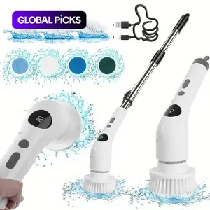 Durable Electric Spin Scrubber with LED Display, Cordless Handheld Scrubber, 1 Set USB Rechargeable Electric Spin Scrubber with 7 Interchangeable Brush Heads, Household Cleaning Tool for Bathroom, Floor, Car, Tile