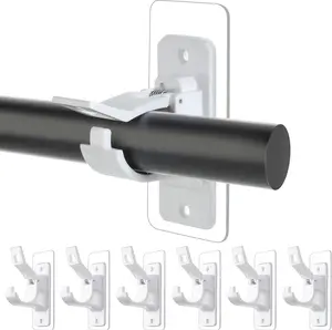 6-Pack No Drill Needed Curtain Rod Holders Brackets, Self Adhesive Rod Holder Hooks, Multipurpose Nail Free Stick on Curtain Rod Hooks-White