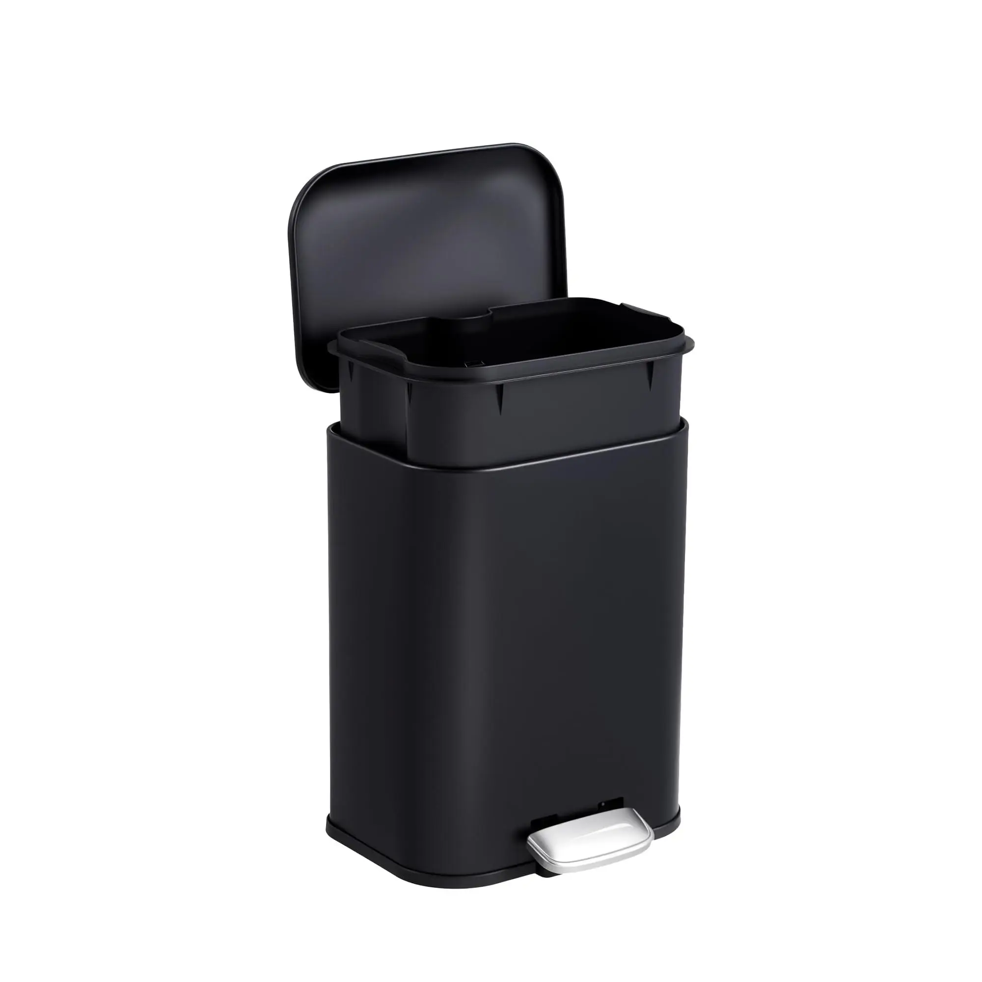 GAOMON 1.3 gal Bathroom Trash Can, Step Garbage Can with Soft-Close Lid, Stainless Steel Recycling Bin with Removable Inner Bucket, Rectangular Waste Container for Living Room, Office, Black