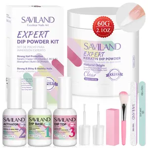 SAVILAND Clear Nail Dip Powder Kit Starter: 60g 2oz Kreatin Dip Powder Nail Liquids Dipping Powder Activator Base Top Coat Professional Dip Nail Kit Repair for French Manicure Salon Home DIY Nail Art