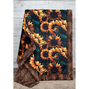 Rustic Sunflowers on Rusty Copper Luxe 56x79 Large Minky Blanket