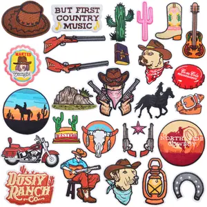 28pcs Western Iron On Embroidery Patches Retro Cool Cowboy Hat Boot Guitar Sew on Repair Applique Accessories for DIY Crafts Clothing Backpacks Jeans Jackets Decoration