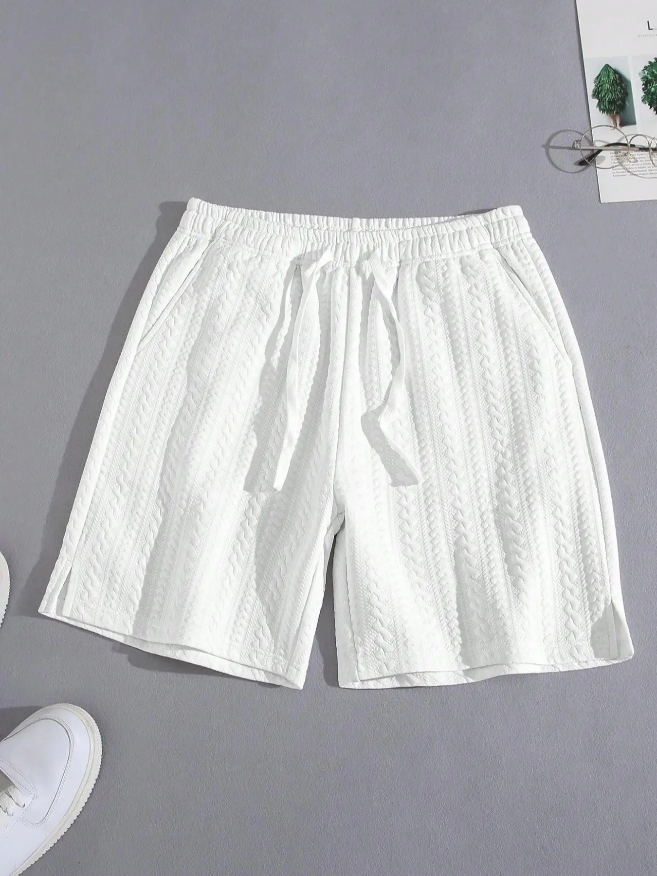 Men's Regular Fit Solid Color Textured Drawstring Waist Shorts, Casual Pocket Shorts for Summer, Fashion Men's Bottoms for Daily Wear