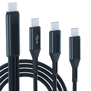 Three-In-One Multi-Function Data Charging Cable, Supports OTG C to 3 Types-C, Fast Charging, Durable Nylon Braided Wire, 47.24 Inch