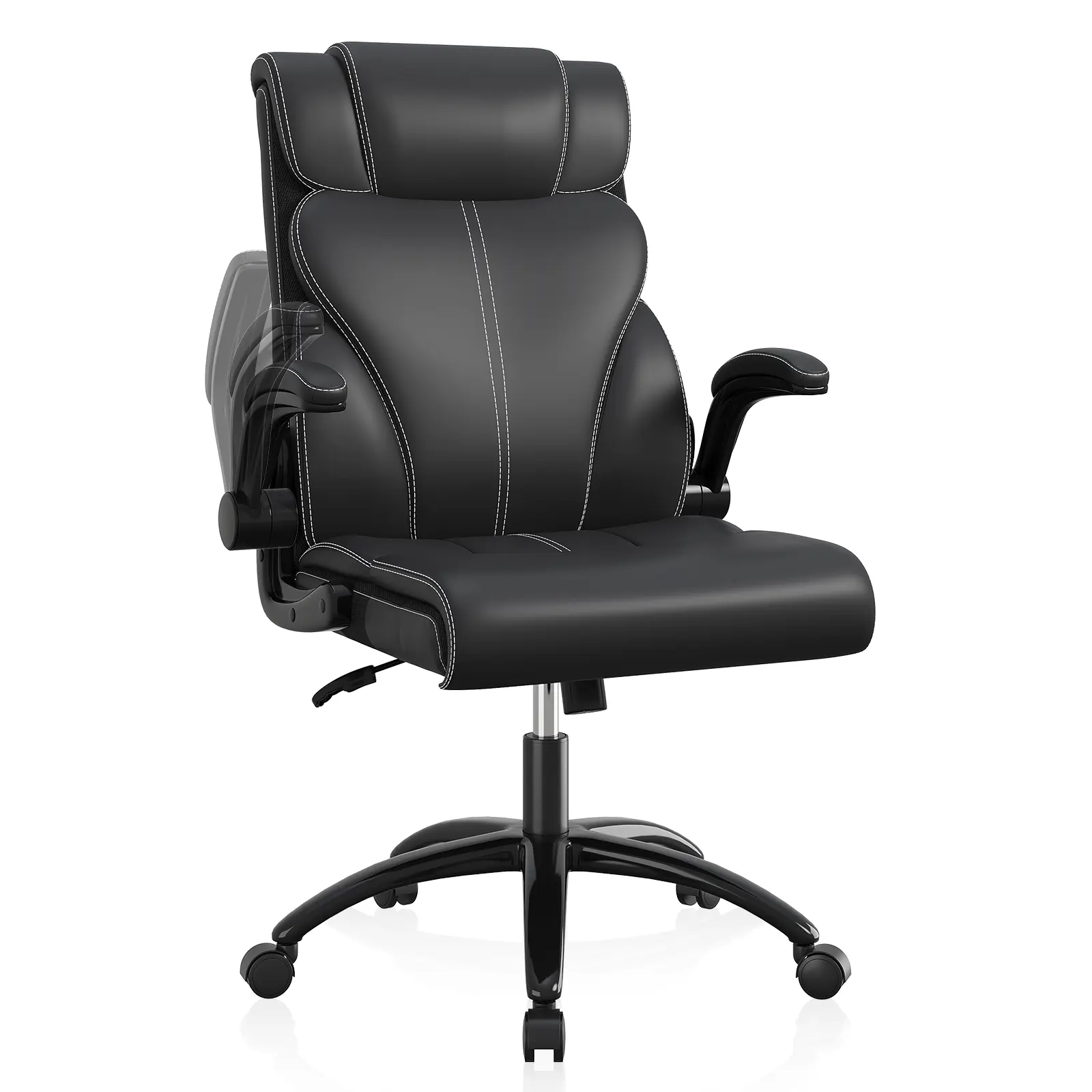 Ergonomic Executive Office Chair - High-Back PU Leather 360-Degree Rotating Height-Adjustable Swivel Supportive Managerial Desk Chair with Lumbar Support, Durable Construction (Black), Ergonomic Office Chair, 360-Degree Desk Chairs