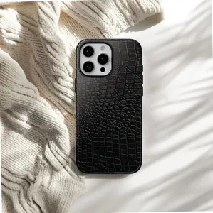 Luxury Black Croc Texture Aesthetic Case | Minimalist Luxe Cover For IP Phone 16, 15, 14, 13, 12, 11 Pro Max, Plus, X, XR, XS, 8, 7