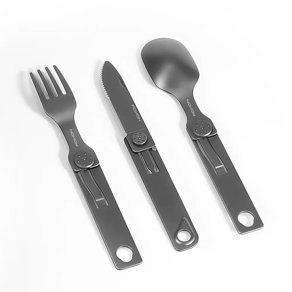 ROXON C1S 3-in-1 Magnetic Folding Knife Spoon Fork Camping Utensils Set with Case - Stainless Steel EDC Portable Lightweight Silverware for Hiking Backpacking Travel Outdoor