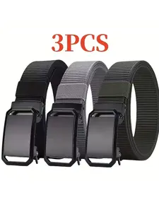 3pcs New Automatic Buckle Belt, Canvas Tactical Workwear, Casual Outdoor Military Training Pants Belt, Adjustable Ratchet Belt for Men