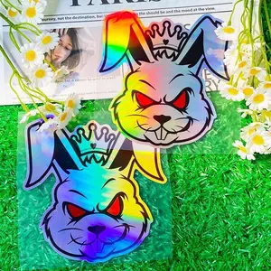 Rabbit King Pattern Car Sticker, Cool Waterproof Vinyl Decal, Suitable for Motorcycle Fuel Tank, Helmet Box, Car Rear Window, Triangular Window