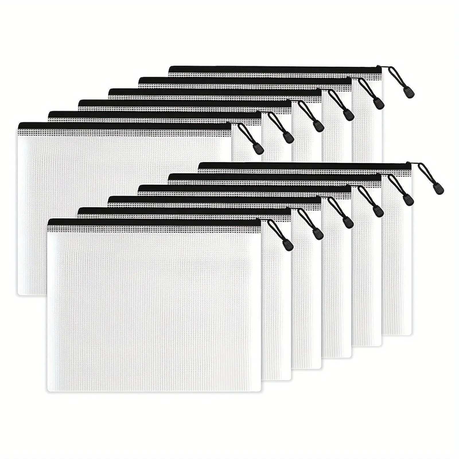 12pcs Transparent PVC Mesh Document Organizer Bags (13.5x9.5in) - Polyvinyl Chloride (PVC) Zippered Packs with Hanging Loop, A3/A4 Office Filing/Travel Stationery Holders, Holidays Gift for Friends