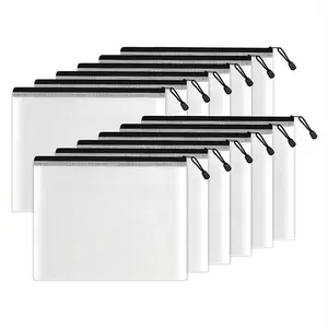 12pcs Mesh Plastic Zipper Pouches Water-Resistant Zip Bag for Office Travel Organizing Storage-Black A4/A3 Size