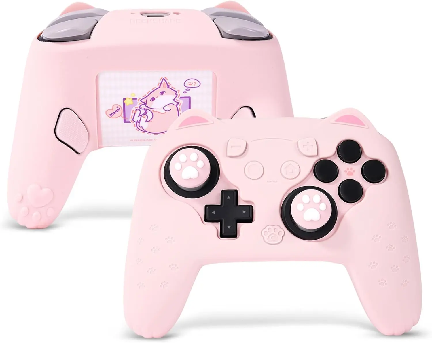 GeekShare Cat Paw Silicone Controller Skin Grips Set Compatible with Switch 2 Pro-Anti-Slip Silicone Protective Cover Case Joystick Caps for Switch 2 Pro Wireless Controller (Pink)