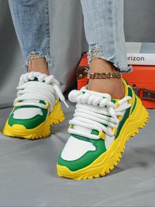 women's fashionable colorblock lace up low top sneakers, shoes for women, casual comfortable breathable sports running shoes, female all-match round toe chunky sneakers for daily wear, mother's day gift