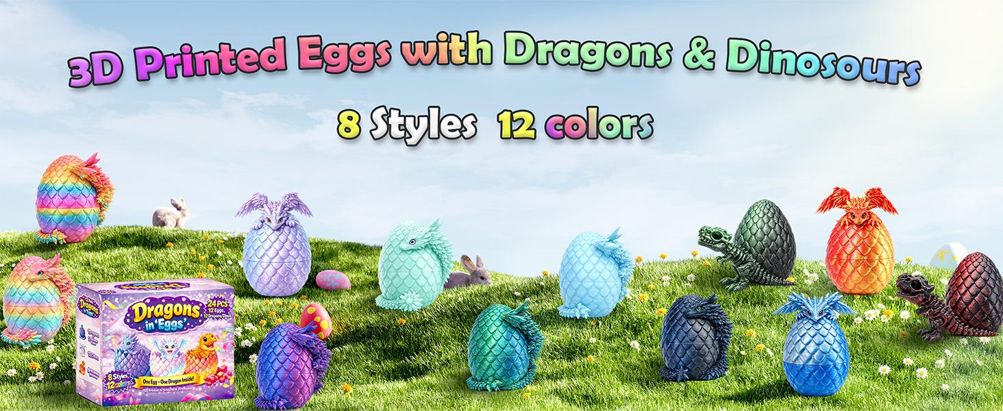 12Pack 3D Printed Dragon Eggs—Desktop Ornaments, Home Decor, Tabletop Figurines Small Decorative Items Holiday Decorations Unique Party Gifts (Multiple Colors) Perfect Gifts for Boys and Girls