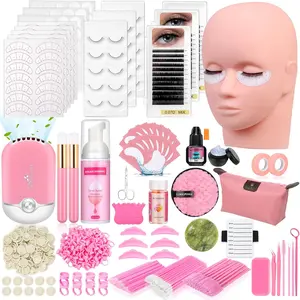 Lashes Kit  Eyelash Extension  470PCS Professional Lash Mannequin Head Practice Kit with Everything Lash Glue Lash Shampoo Lash Fan, Lash Extension Supplies  Practice Training