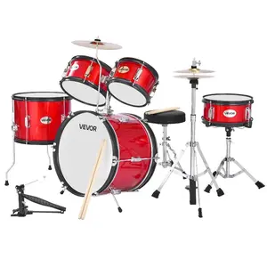 VEVOR Kids Drum Set, 5-Piece 16 in Junior Drum Sets, Beginner Drums Set with Adjustable Throne, Cymbal Two Pairs of Drumsticks, Musical Learning Drums Instruments Kit, for Children Ages 6-13 (Red)