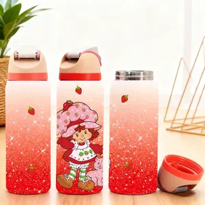 19/24/32oz Stainless Steel Tumbler, Strawberry Insulated Travel Mug with Lid & Straw, Keeps Drinks Hot for 12h & Ice Drinks Cold for 24h, Durable Leak-Proof Coffee Cup for Office, Home, School & Travel, Valentine's Day, Gift for Women, Moms & Friends
