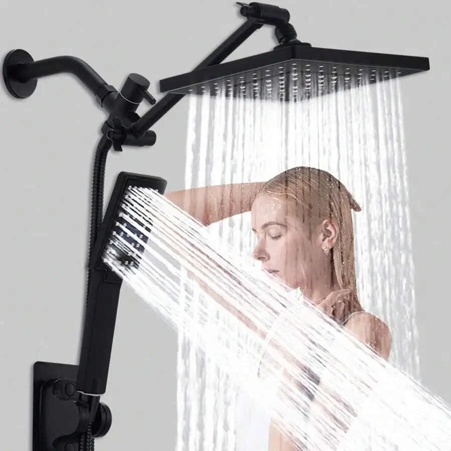 Durable Bathroom Shower System, Includes Multiple Components, 10-Inch Extension Arm, Adjustable Handheld Spray, Wall-Mounted Valve Control, Shower Head Rainfall