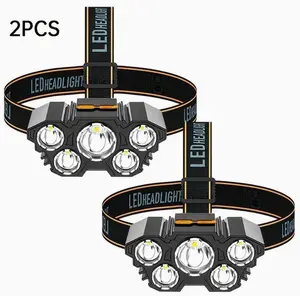 2 Pack LED Headlamp Rechargeable, USB Waterproof Head Lamp for Camping Hiking Night Fishing, Adjustable Brightness Hands-Free Work Light