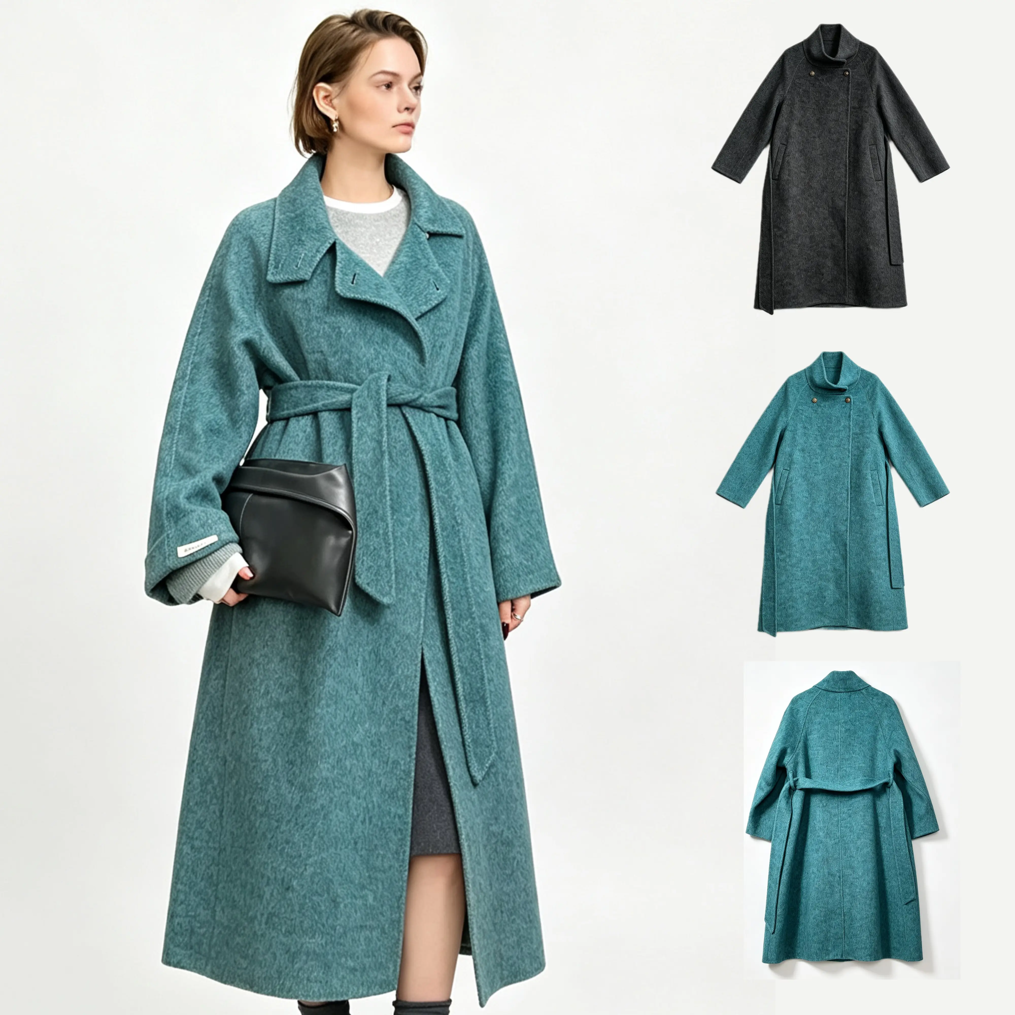 Double-Face Wool Blend Coat Super Oversized Long Length Single Button Loose Overcoat European Fit