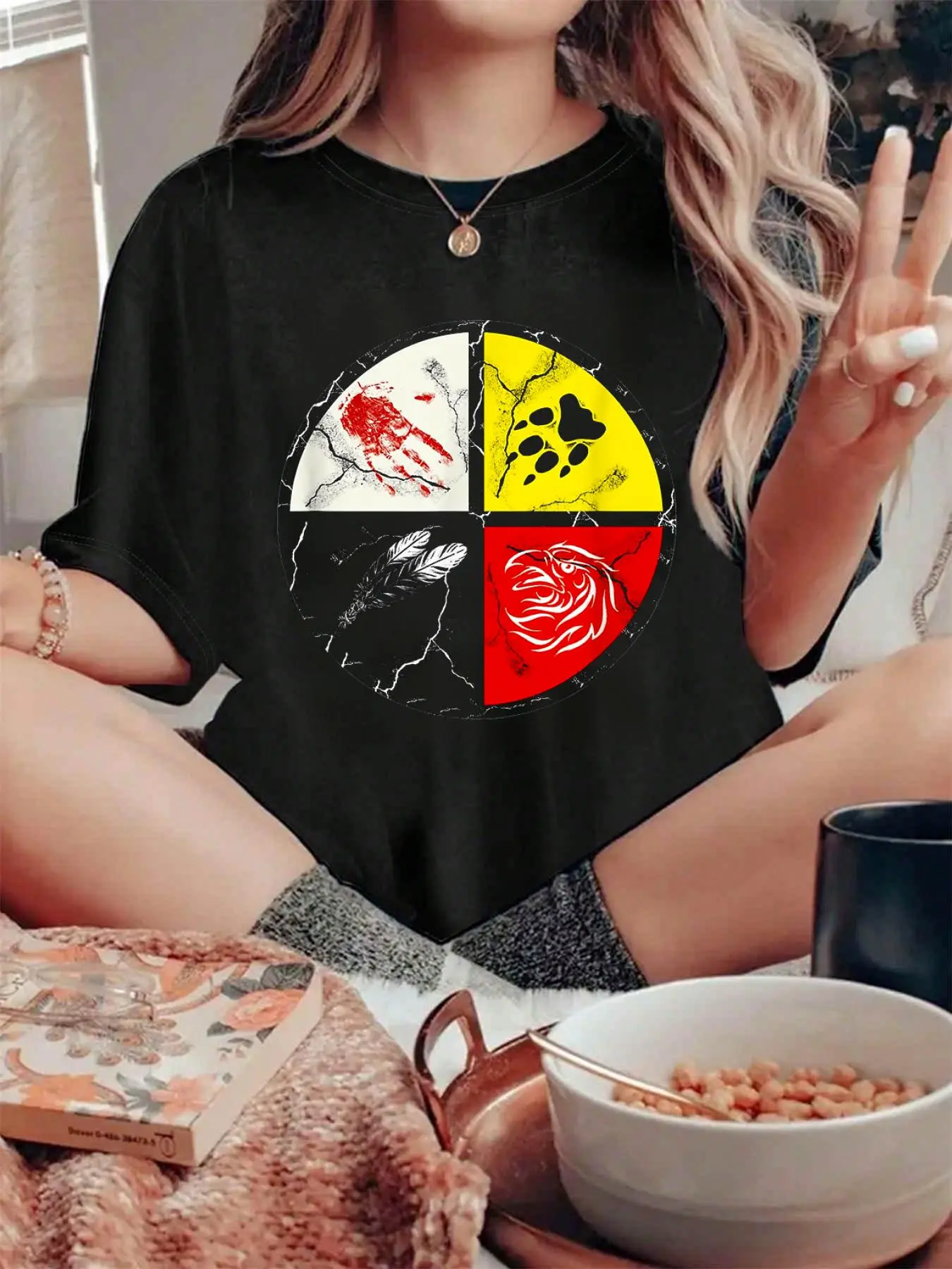 100% pure cotton Native American Medicine Wheel T-Shirt printed t-shirts for women