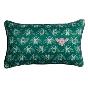 Bumble Bee Royalty Green Lumbar Pillow