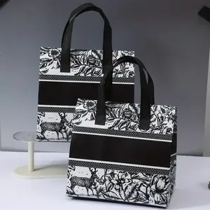 20-Pack & Floral Reusable Insulated Tote Bags, Durable PP Material, Foldable Design, Sturdy Handles for Picnics & Gifts, Bag Set