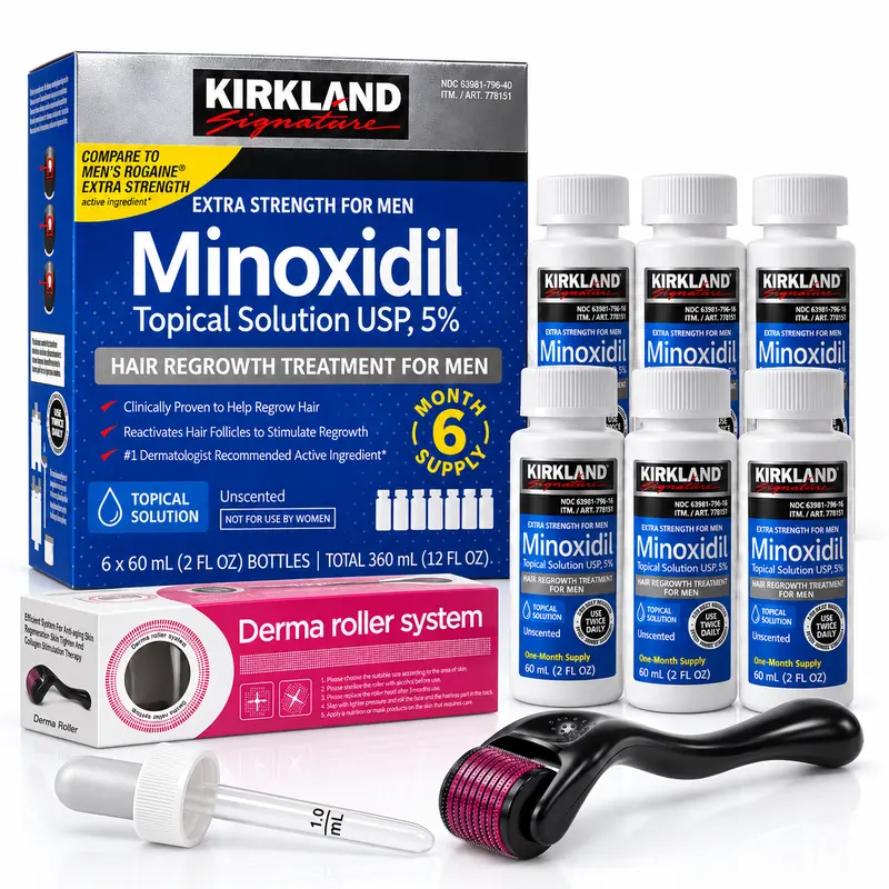 Kirkland 5% Minoxidil Topical Solution Universal Kit for Men, 6 Months Supply - Includes Precision Dropper Applicator for Daily Beauty, Grooming & Personal Care Routine hair serum scalp