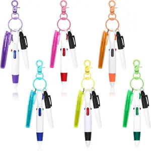 6 count Nurse Pen Set, Mini Highlighter Nurse Pen Pack Set Nurse Pens for Badge Include Tip Highlighter Permanent Marker Pen Retractable Ball Pen with   Clip (6 Color)