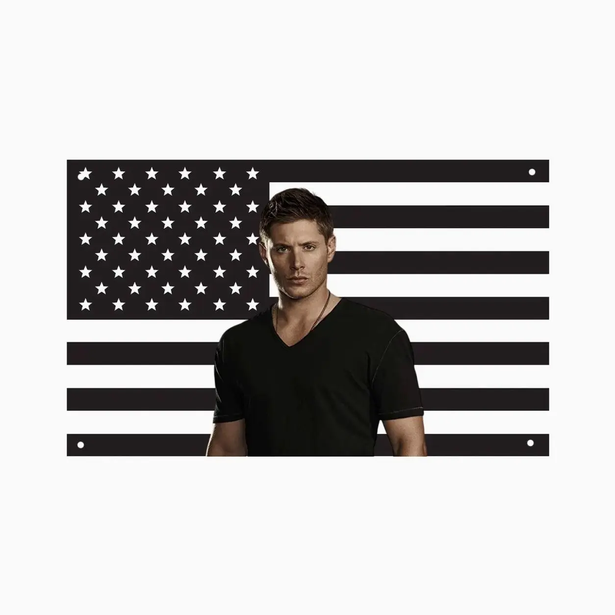 Dean Winchester Black US Wall Tapestry Flag, Supernatural Wall Art, Hunter Bedroom Decor, TV Fan Banner