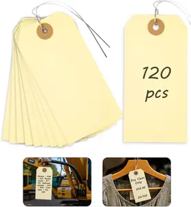 Tags with Wire, 120 count Manila Shipping Tags 4 3/4" x 2 3/8", Wire Labels for Heavy Duty Machinery,  Clothing,  Pricing & Garage Sales(4.75"x2.37")