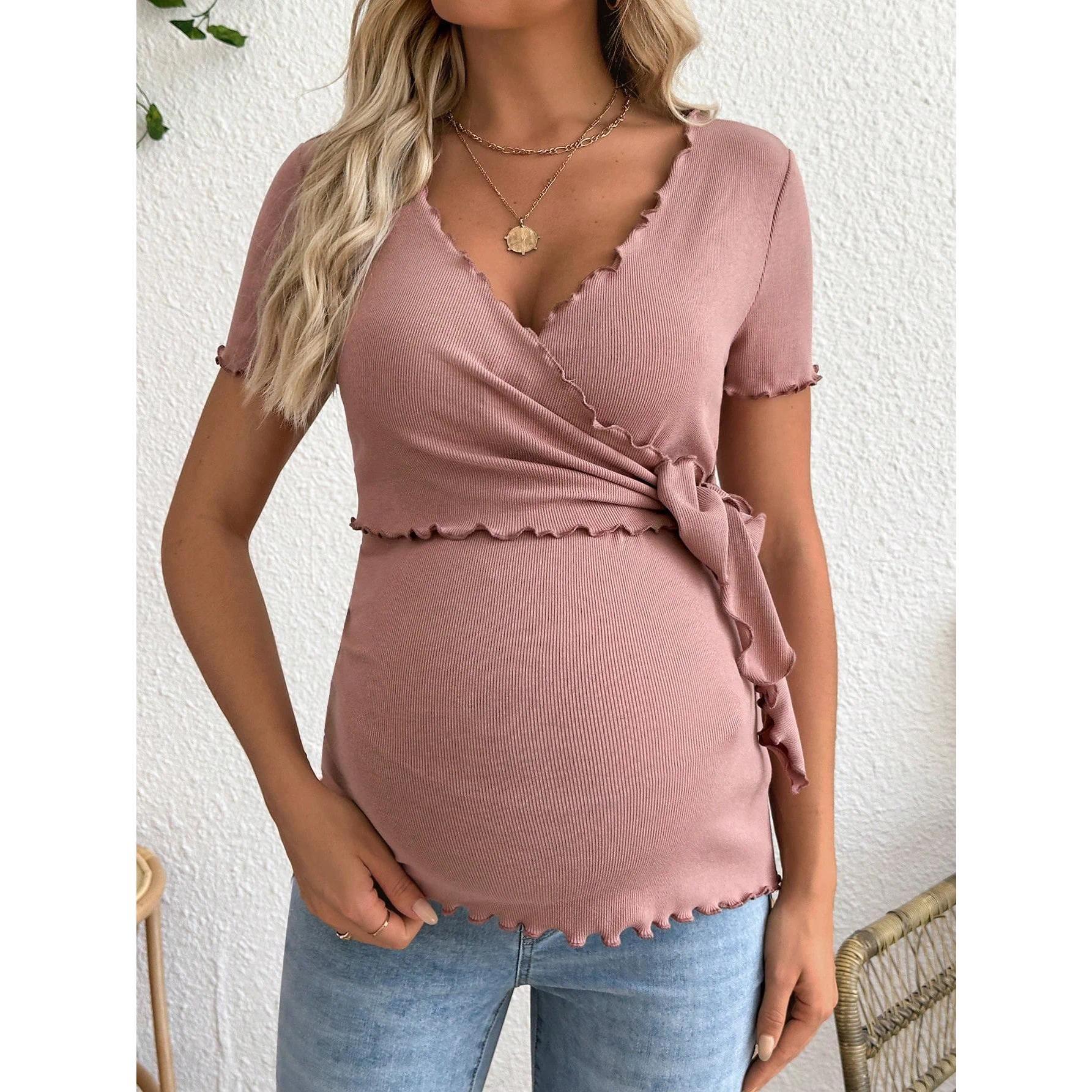 Maternity short-sleeved casual sportswear, cute summer style, breastfeeding-friendly maternity dress