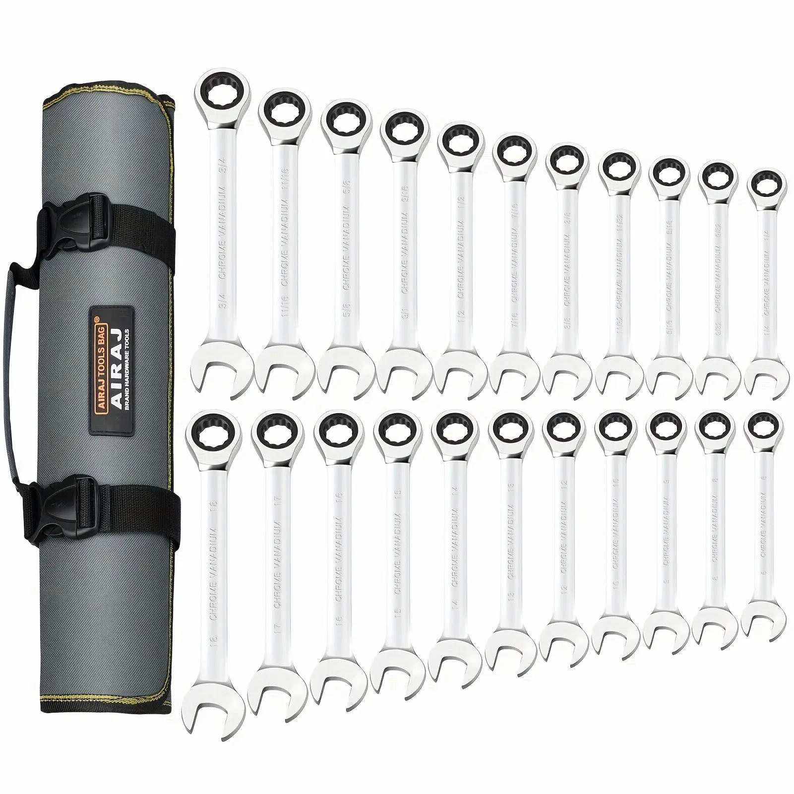Ratcheting Wrench Set 22pcs, SAE 1/4-3/4 Inch & 6-18 Mm, Standard Combination Ratchet Wrenches Set For Car Repair And Household Equipment Repair, Chrome Vanadium Steel, Portable Handbag