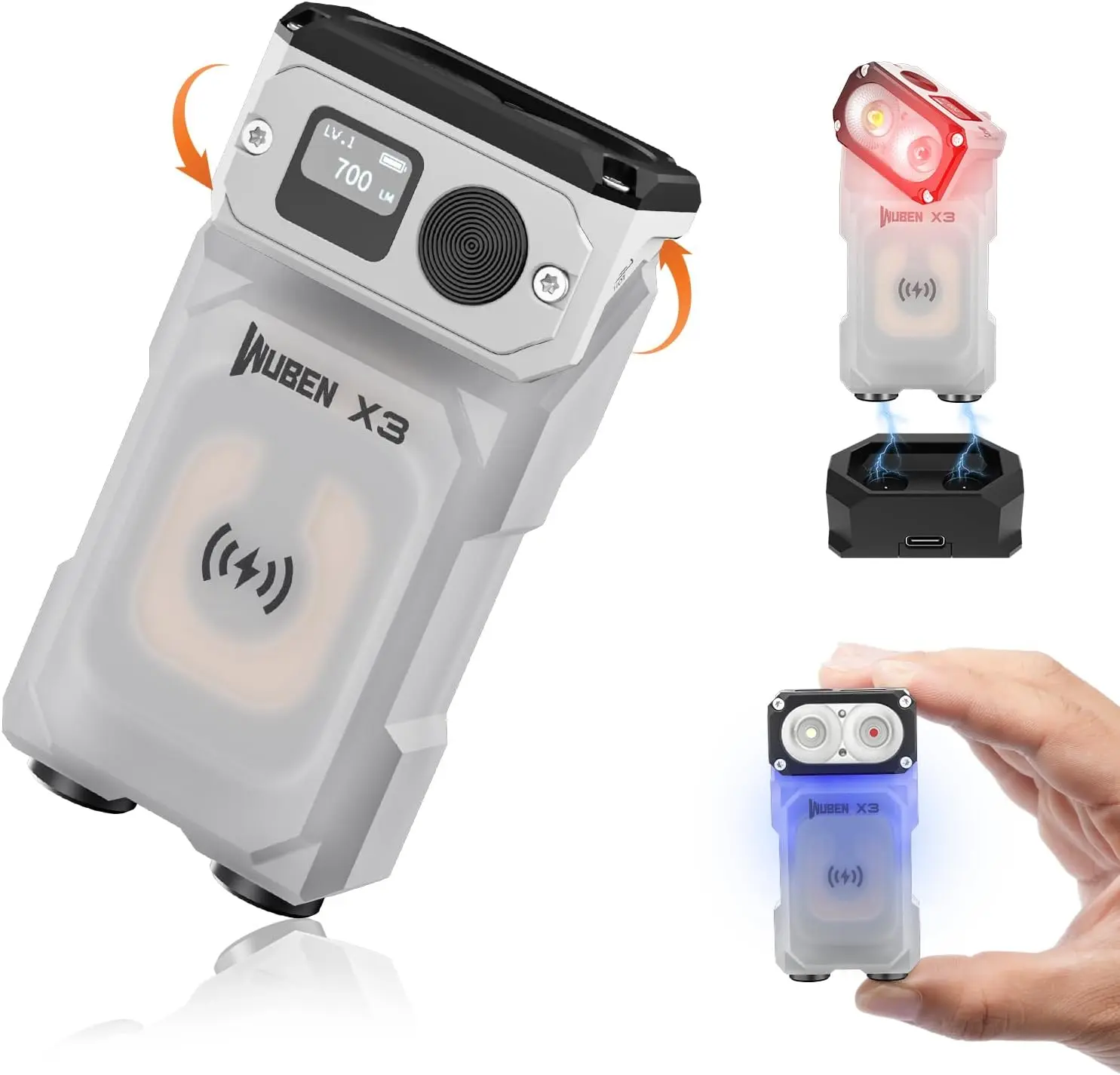 Waterproof Flashlight with Power Bank Base - 180° Rotating Head, IP56 Waterproof, Magnetic Pocket Light for Emergency Phone Charging