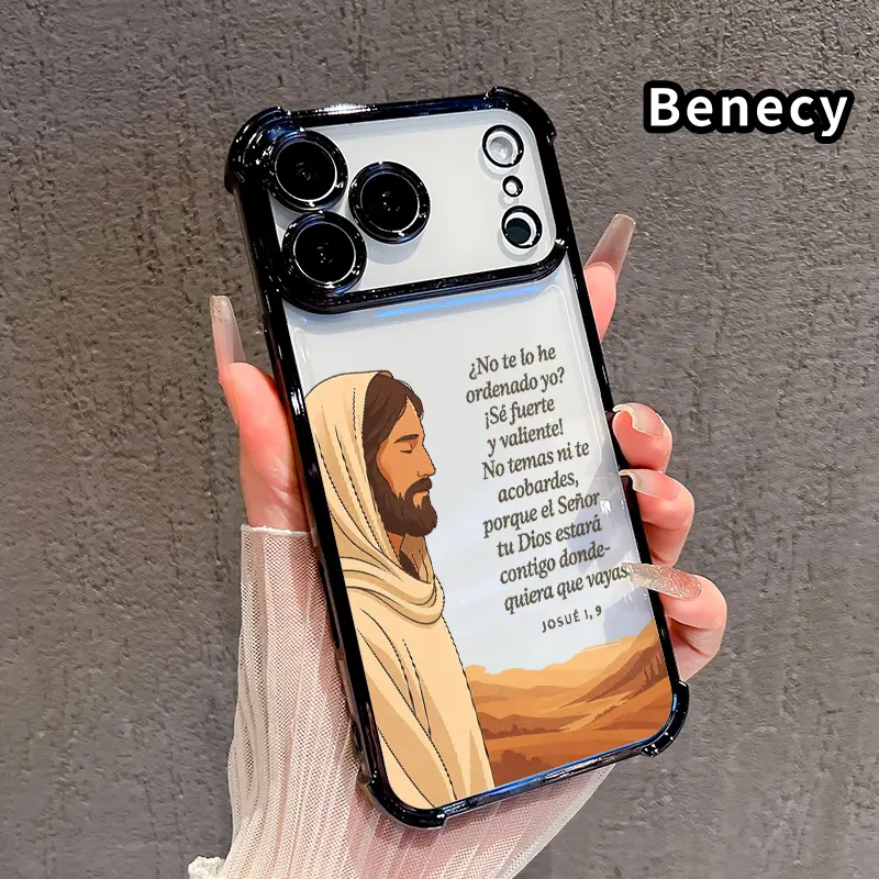 Compatible with iPhone 17 Pro Max 16 15 Plus Air 14 13 12 11 E Case Divine Encouragement Pattern Four Corner Drop Resistant Electroplated Transparent TPU Soft Trendy Cover