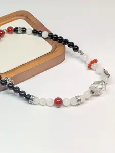 Multi-Layer Agate & Silver Color Feather Couple Bracelet, Unique Gift, Metal Coated, Tpu Chain, No Choking Hazard, Ca Prop 65 Compliant