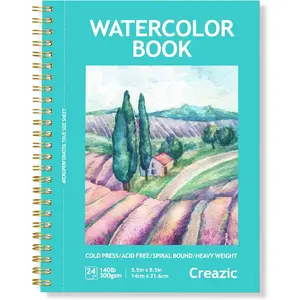 Watercolor Paper Pad 5.5"x8.5" (24 Sheets, 140lb/300g), Spiral-Bound with Tear-Line, Watercolor Journal and Sketchbook for Adults & Kids, Ideal for Smaller-Sized Exercises or Travel
