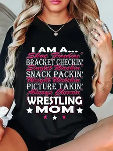 100% Cotton Unisex Cute I Am a Wrestling Mom Mama Shirt for Women T-Shirt