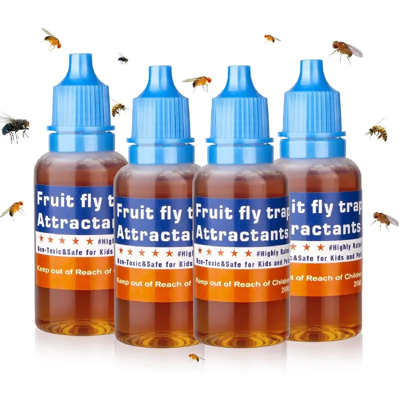 Fruit Fly Trap Refill Liquid, Effective Gnat Killer&Fruit Fly Catcher Bait Refill, Long-Lasting Fruit Scented Ants Attractant for Kitchen Bathroom Living Room Use, Safe Near Food (4 Pack)