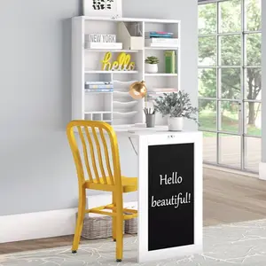 Utopia Alley Collapsible Fold Down Desk Table & Wall Cabinet with Chalkboard & Bottom Shelf, White