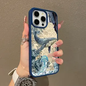 Vintage Whale and Jellyfish Collage Adorable Magnetic Case for iPhone11/12/13/14/15/16/17/promax MagSafe Compatible, Lightweight, Anti-Fall | Girly & Chic Style