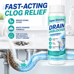 Drain Unblocker Powder, White Powder Drain Cleaner For Kitchen Sink, Bathroom Shower, Floor Drain And Pipes, Helps Break Down Hair, Grease, Soap Scum And Odor-Causing Buildup, Household Drain Care Formula