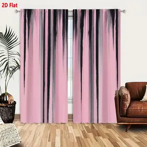 2D Flat 2-Piece Curtain Set, Pink Background with Black Gray White Drip Vertical Lines Abstract Pattern, Soft Solid Color Backdrop Dynamic Fluid Texture Design, Room Decor for Living Room Bedroom, Home Decoration Curtain