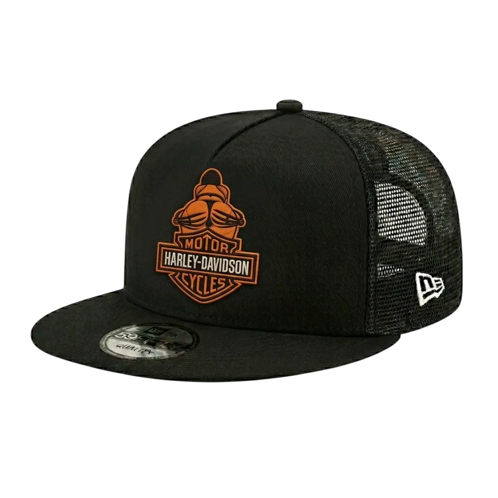 Classic Biker Shield Emblem Embroidered Trucker Hat, Black Mesh Snapback Baseball Cap for Men Women, Adjustable Motorcycle Style Headwear, Vintage Road Riding Streetwear Cap, Retro Garage Club Hat, Outdoor Gift for Riders and Motor Enthusiasts