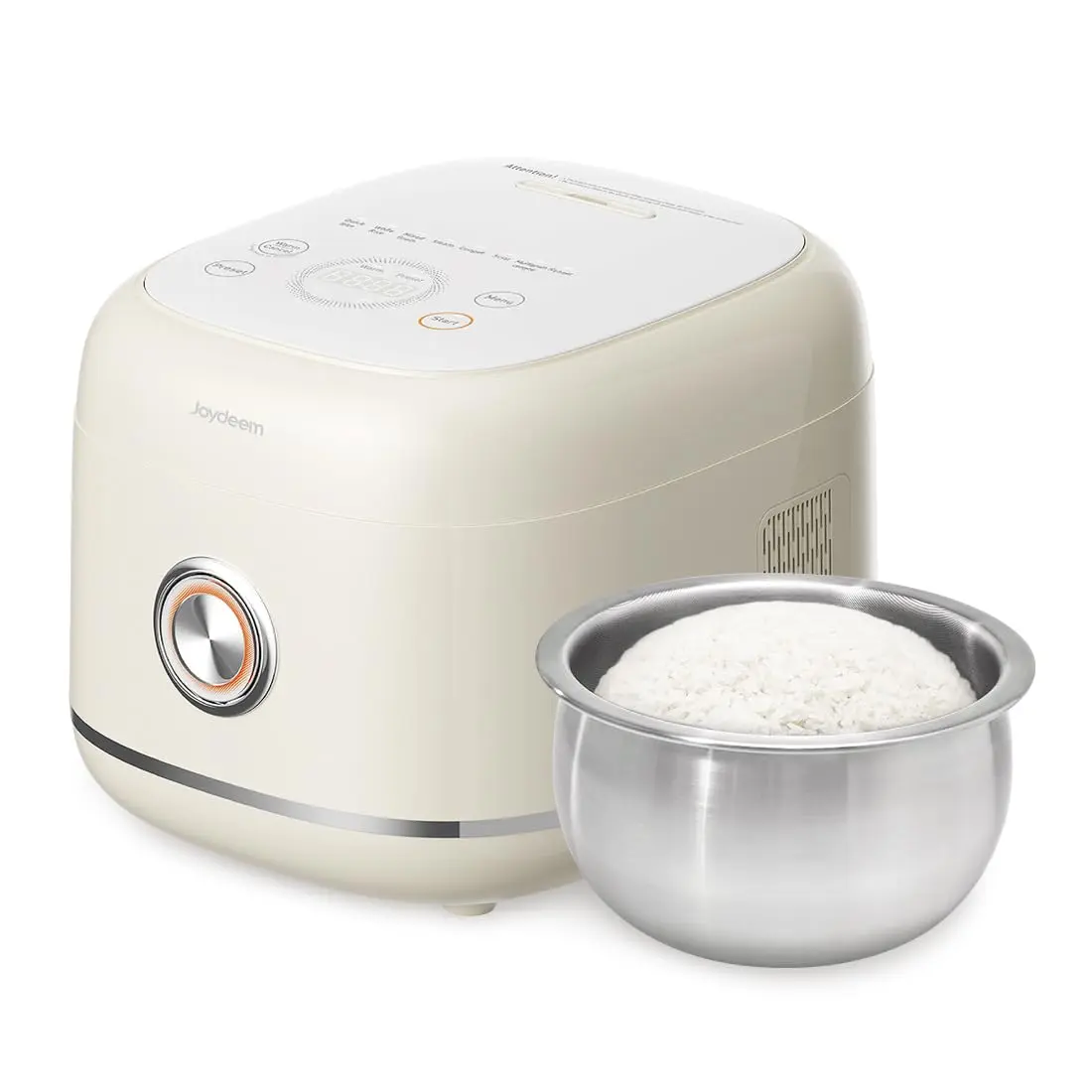 Joydeem 6-Cup Uncooked Stainless Steel Rice Cooker (Model DFB-D300, Cream Color) - 3L/3.2 qt, Uncoated 316L Stainless Steel Inner Pot