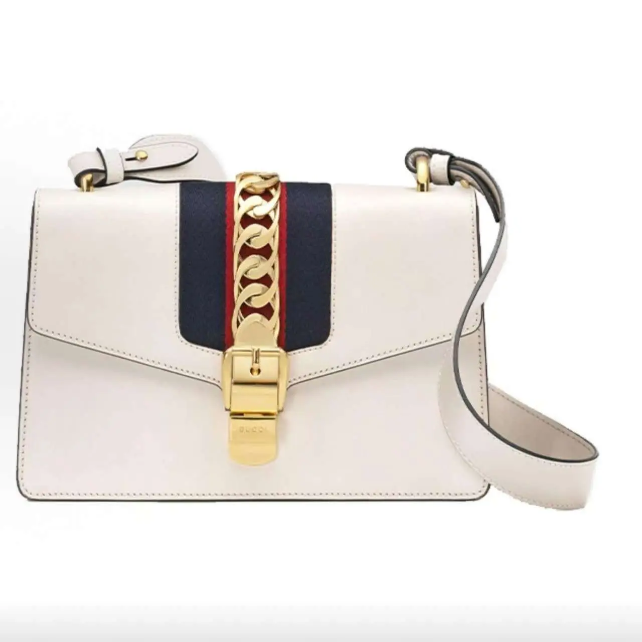 Pre-owned GUCCI Sylvie Medium White Smooth Calfskin Leather Top Handle
